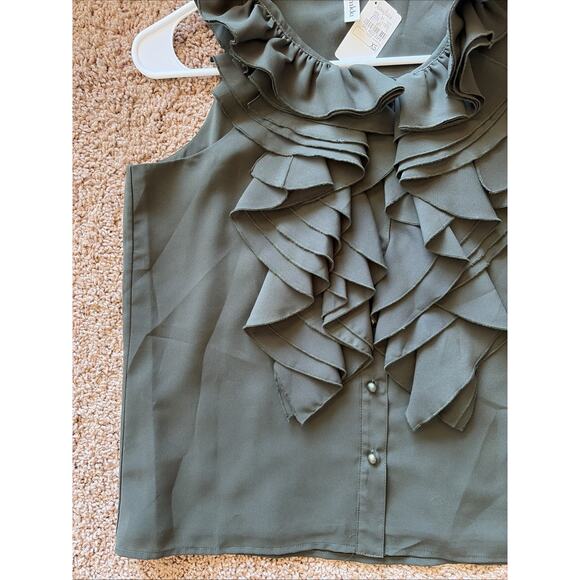 Robbi & Nikki Olive Green Ruffle Sleeveless Tank Blouse Shirt Top XS NEW NWT - Picture 4 of 13